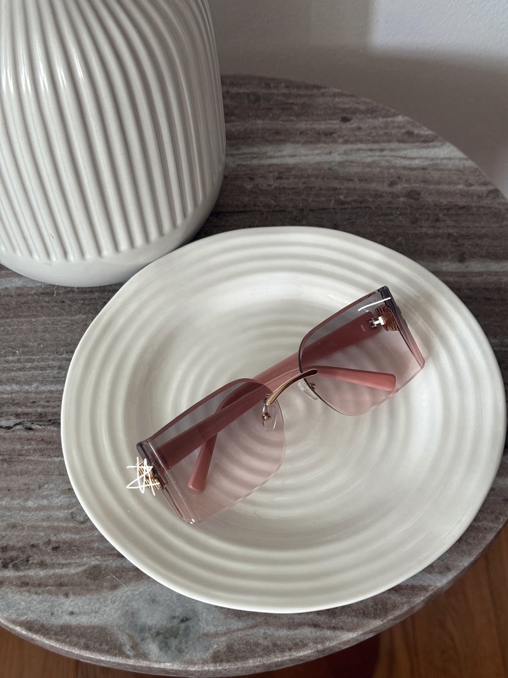 Pink Gradient Rimless Shield Sunglasses - Picture 5 of 5